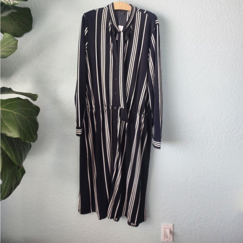 Ann Taylor minimalist contemporary neck tie stripe midi dress - Picture 6 of 14